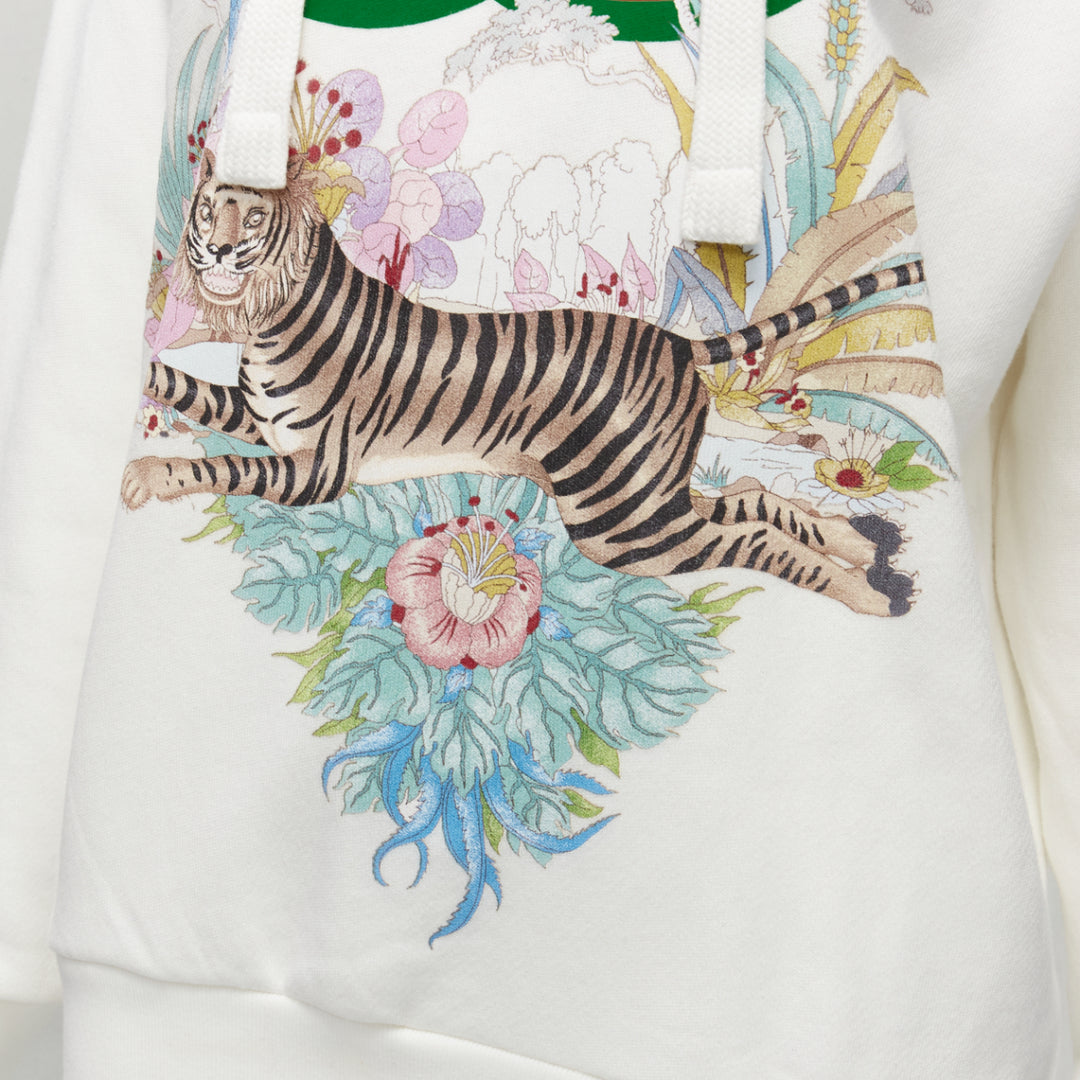 GUCCI Alessandro Michele 100% cotton white logo tiger floral print hoodie 3XS