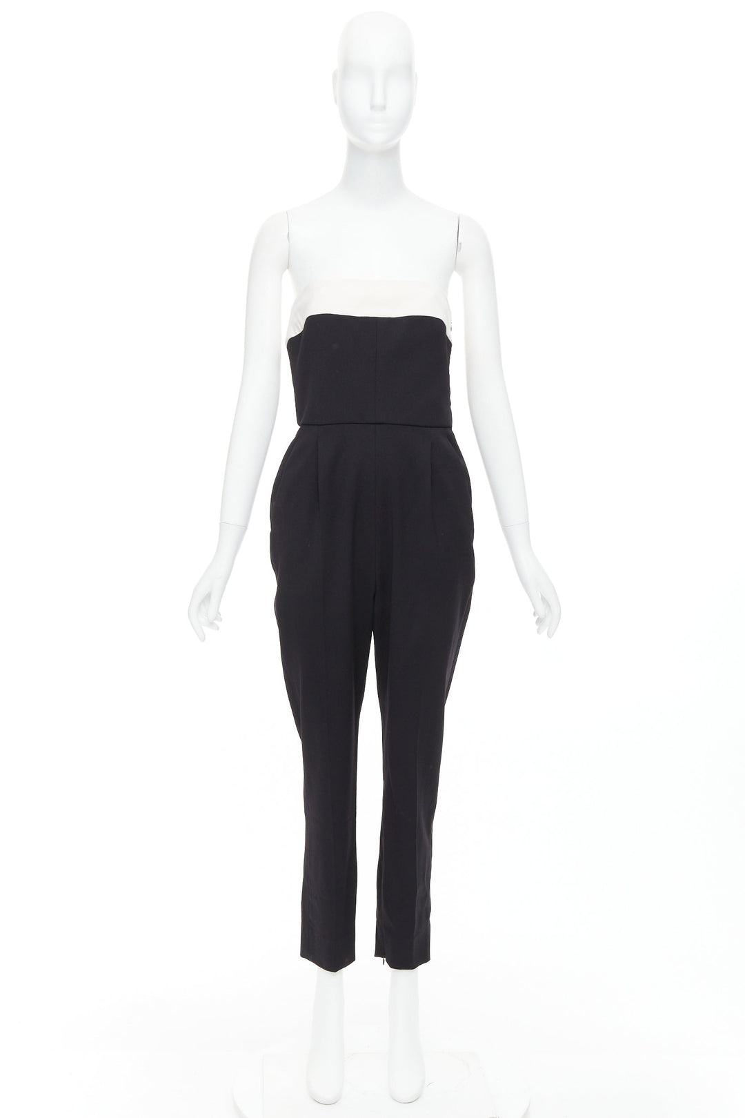 VALENTINO black cream wool blend bow black strapless jumpsuit IT40 S