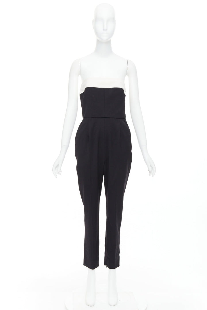 VALENTINO black cream wool blend bow black strapless jumpsuit IT40 S