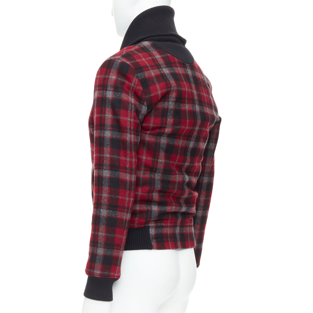 KRIS VAN ASSCHE red black virgin wool checkered cotton trim bomber IT46 S