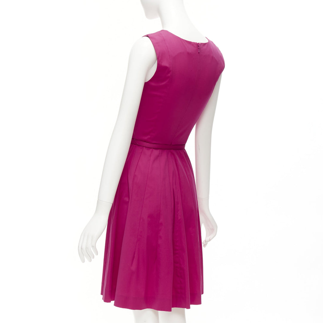 OSCAR DE LA RENTA 2015 pink cotton asymmetric pleats knee shift dress US0 XS