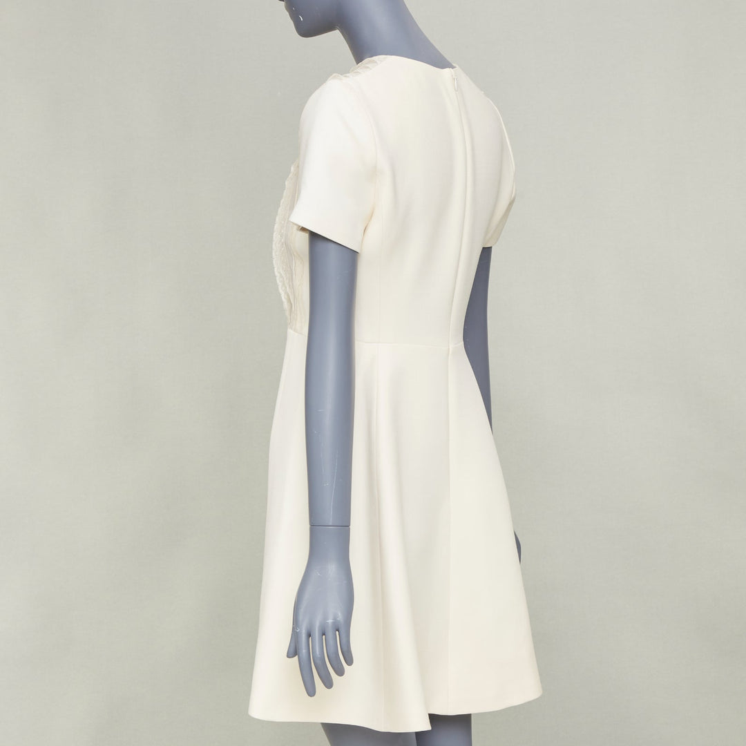 DIOR Bridal ivory wool silk crepe lace bib cocktail dress FR38 M
