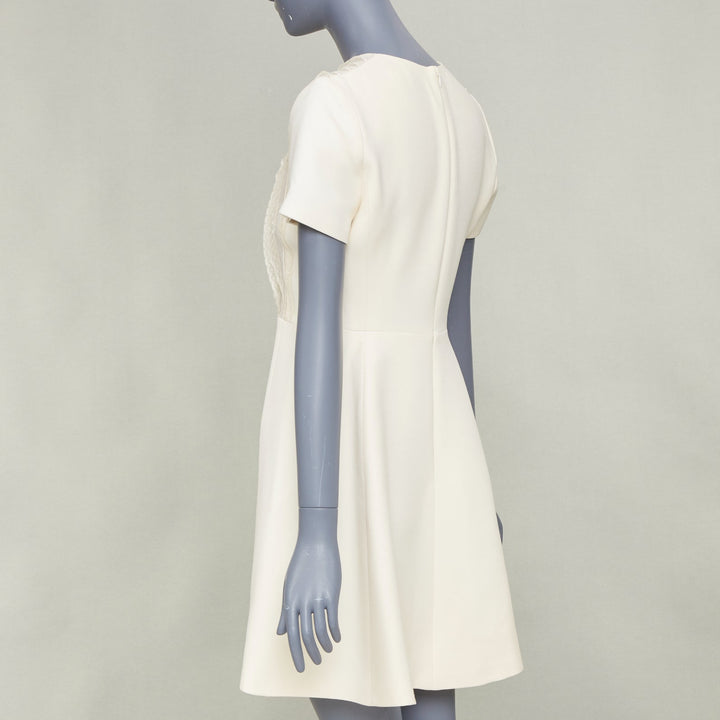 DIOR Bridal ivory wool silk crepe lace bib cocktail dress FR38 M