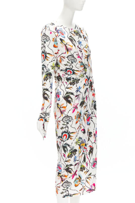 JASON WU white tropical floral print twist draped viscose dress M