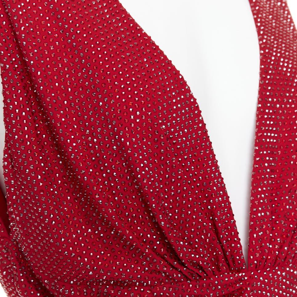 ALEXANDRE VAUTHIER Daring Red crystal stass encrusted plunge mini dress IT40 S