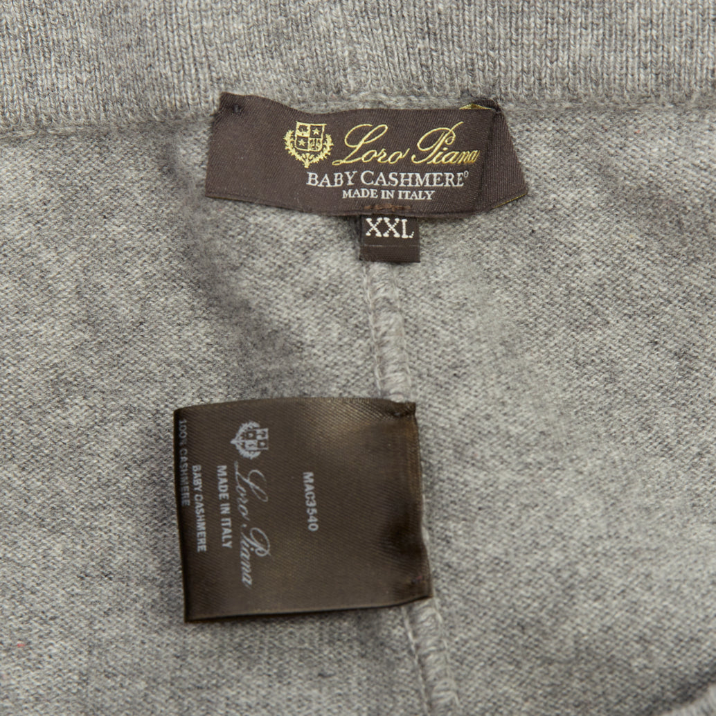 LORO PIANA Baby Merano Cashmere light gray melange knit drawstring joggers XXL