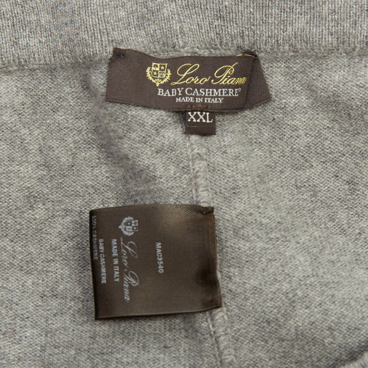 LORO PIANA Baby Merano Cashmere light gray melange knit drawstring joggers XXL