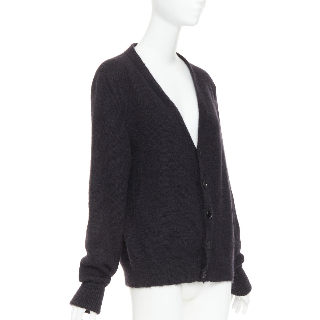 SAINT LAURENT Hedi Slimane black mohair blend flamingo intarsia cardigan M