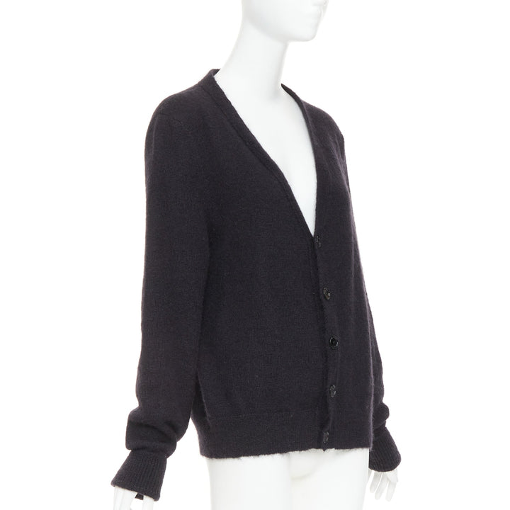 SAINT LAURENT Hedi Slimane black mohair blend flamingo intarsia cardigan M