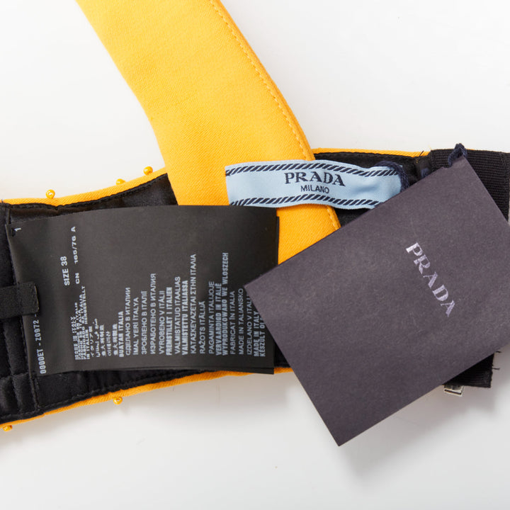 rare PRADA 2014 Runway yellow wool crystal jewel encrusted bustier top IT38 XS