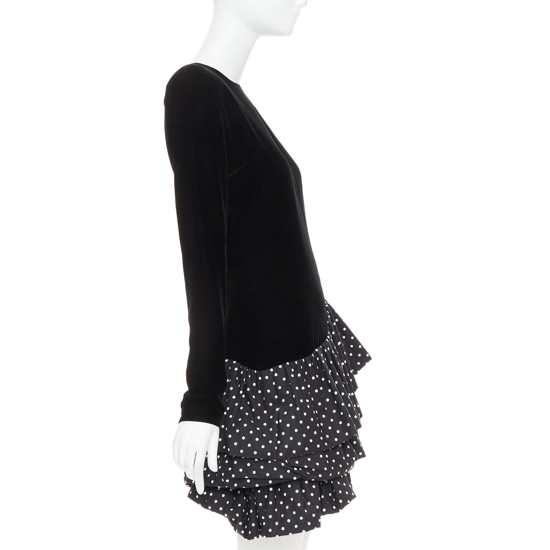 ALEXANDRE VAUTHIER COUTURE Runway black velvet polka dot mini dress
