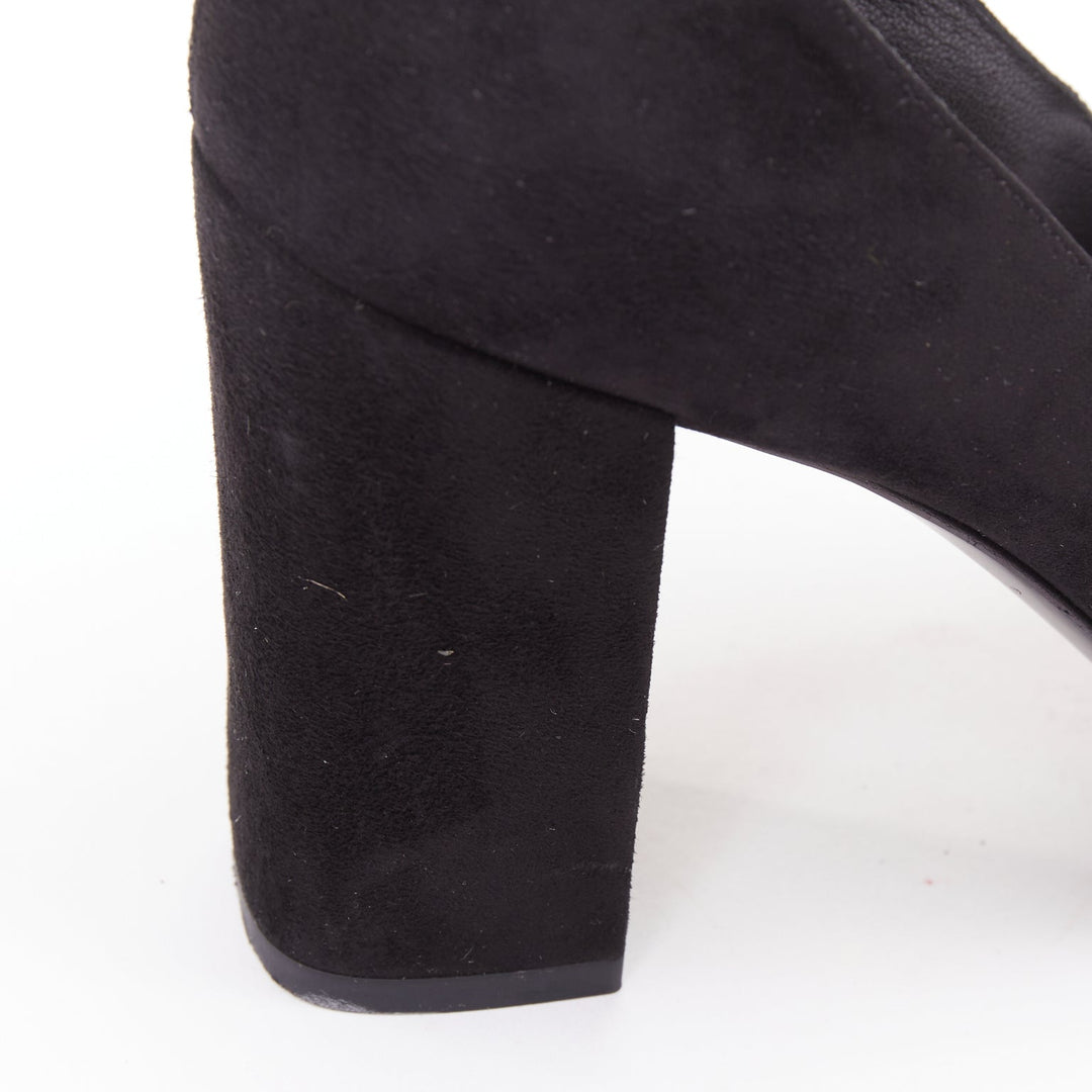 SAINT LAURENT black suede leather buckle maryjane block heel pump EU37.5