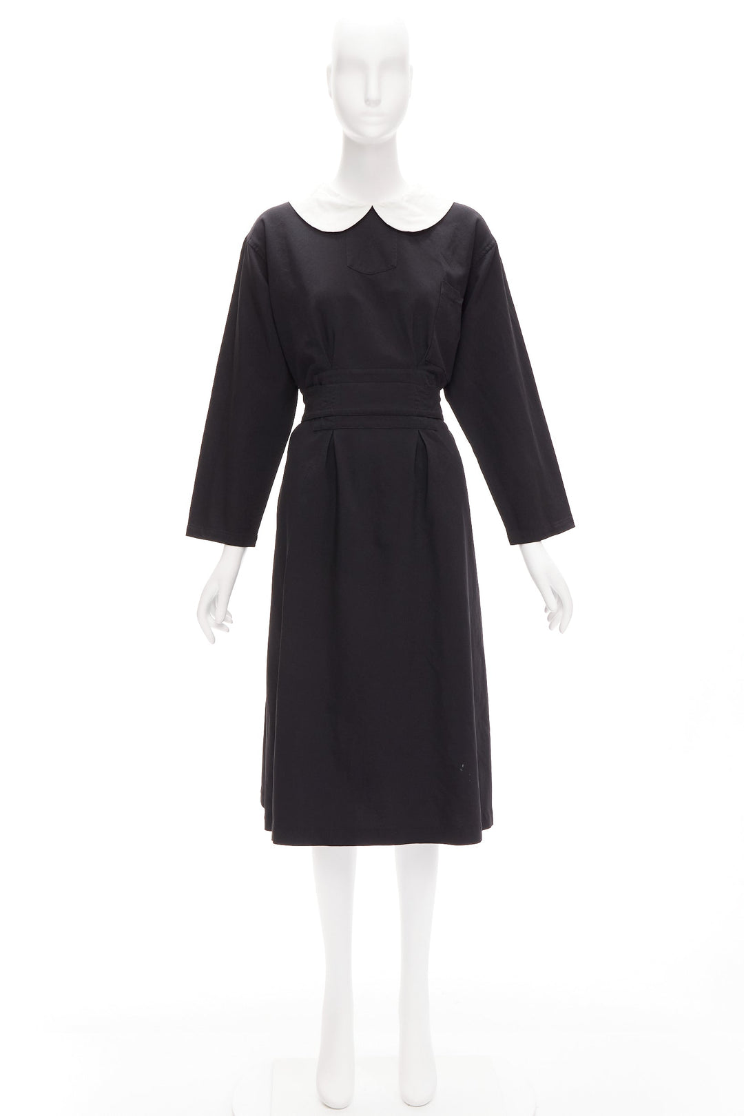COMME DES GARCONS GIRL white Peter pan collar black belted dress S