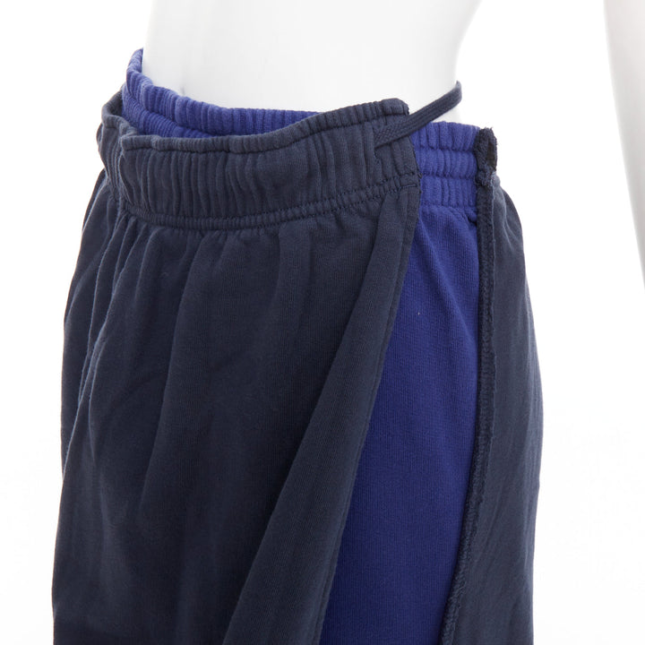 VETEMENTS 2019 Demna bicolor blue washed cotton deconstructed wrap skirt XS