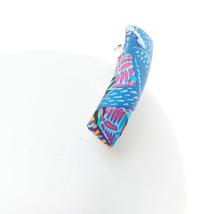 HERMES Eclipse PM Wild Singapore blue multicolor silk print hair barette clip