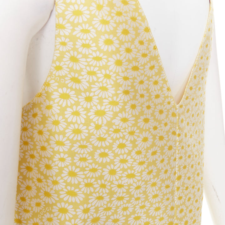 GUCCI 2025 yellow daisy jacquard sleeveless Vneck silk shift mini dress IT36 XXS