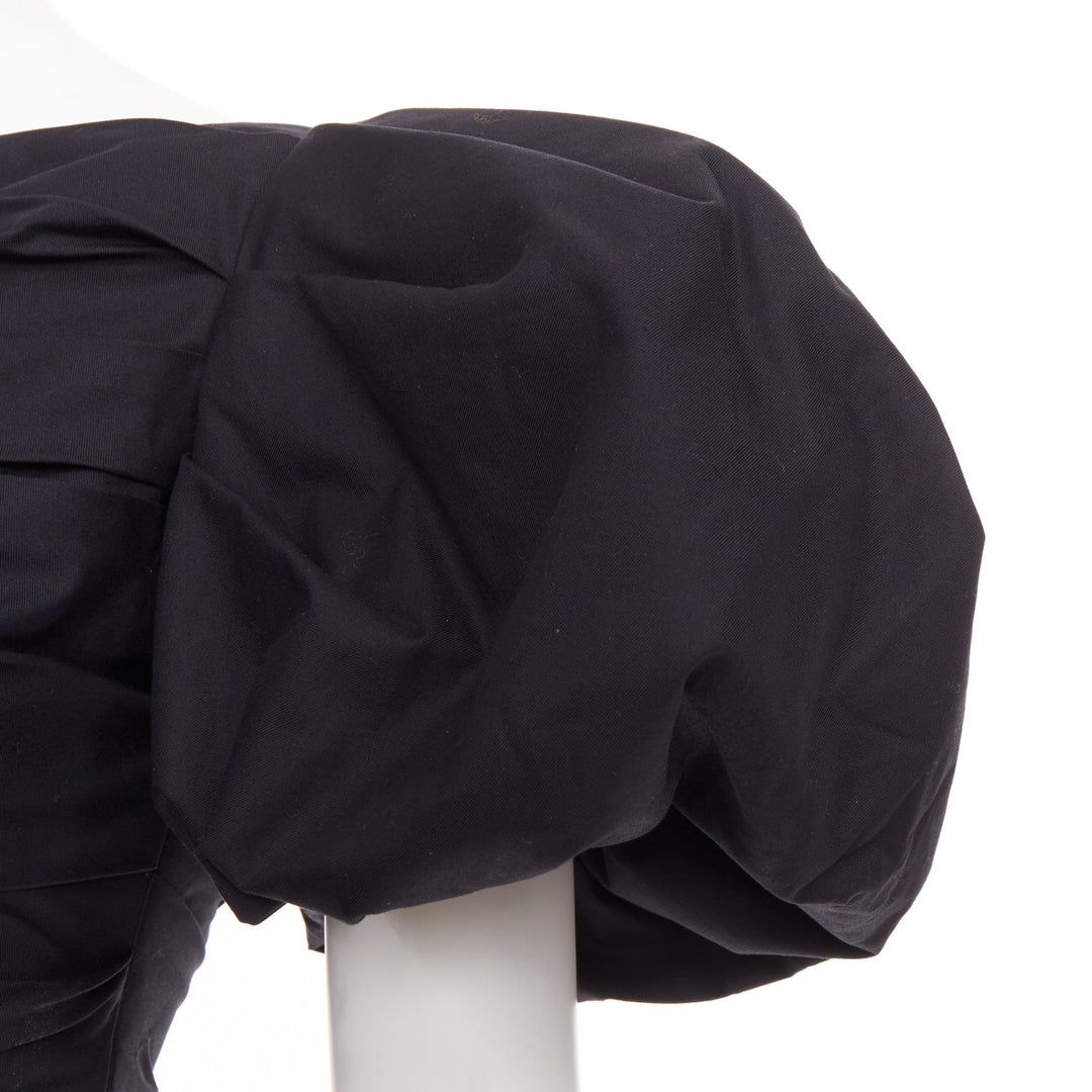 KHAITE Kai black cotton poplin puff sleeve pleated front bateau crop top US0 XS