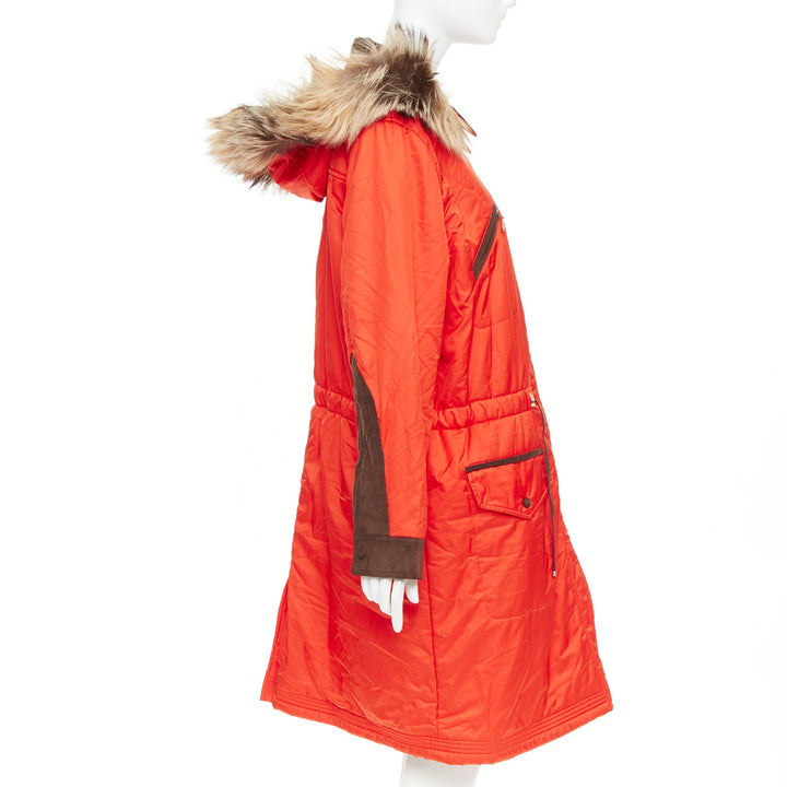 ESCADA orange nylon fur trimmed hood long parka coat IT42 M