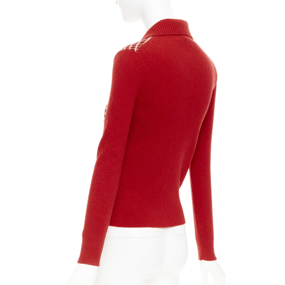 CHANEL 24N red beige cashmere blend CC applique cardigan FR34 XS GDragon