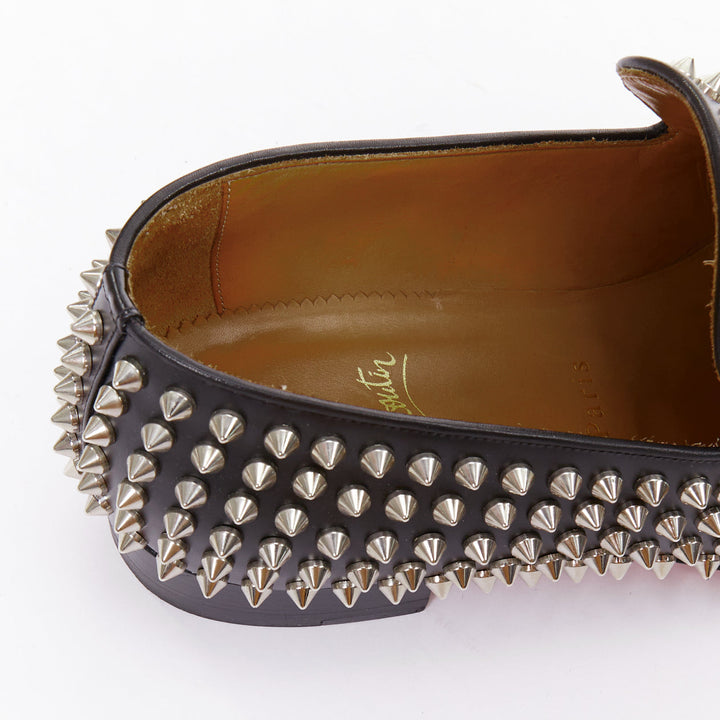 CHRISTIAN LOUBOUTIN Rollerboy black silver leather spike stud loafers EU40.5
