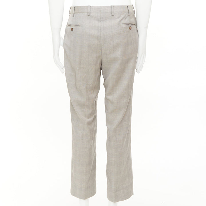 HERMES beige wooly high waisted flat front cropped trousers IT52 XL