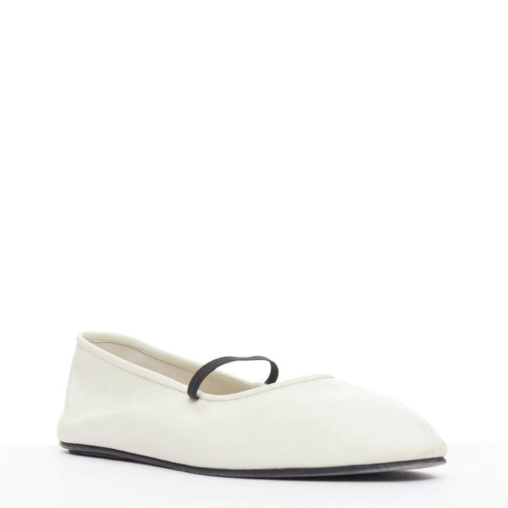 THE ROW off white nappa calfskin leather black elastic ballerina flats EU37