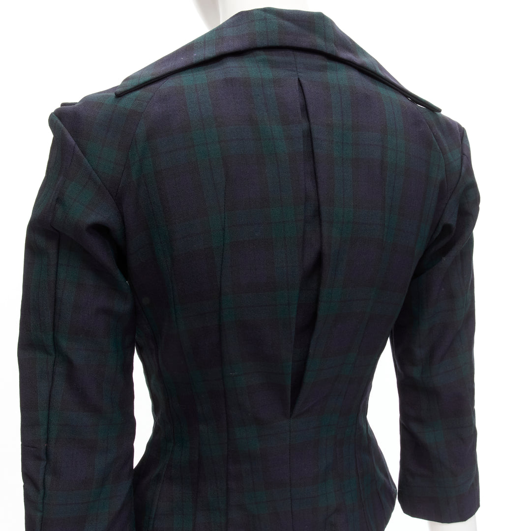 JUNYA WATANABE 1996 Vintage green plaid deconstructed panels fitted blazer S