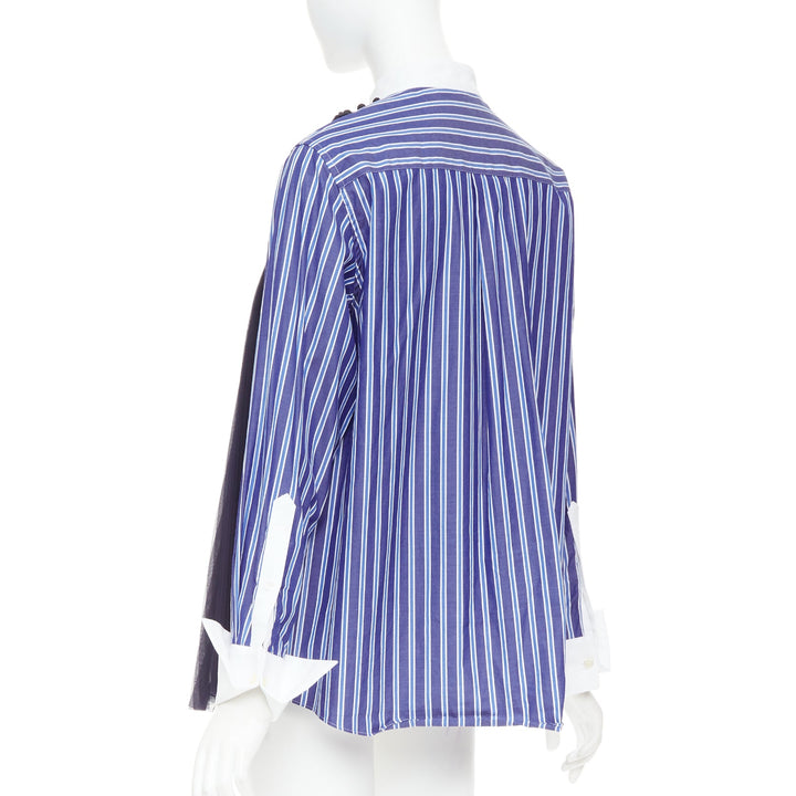 SACAI 2021 blue striped cotton bib collar sheer panel deconstructed shirt JP1 S