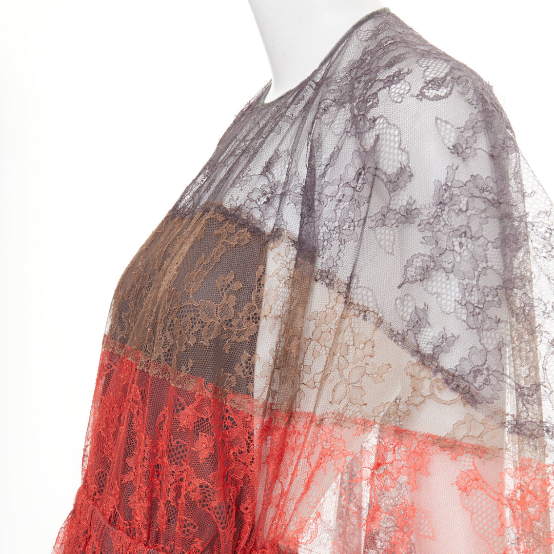 VALENTINO 2015 Runway colorblocked gradient tiered lace cape back dress IT38 XXS