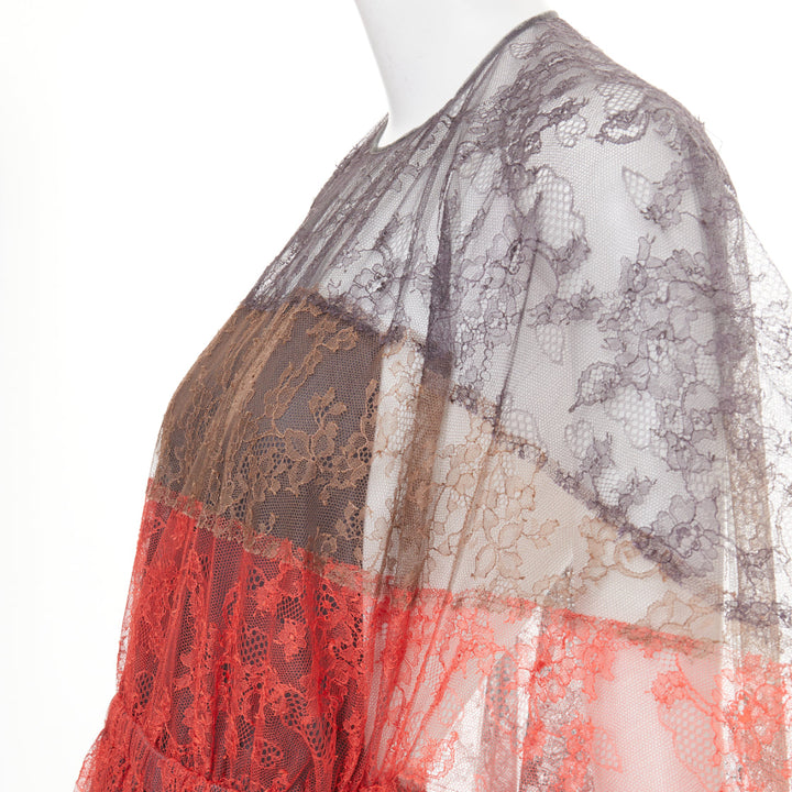 VALENTINO 2015 Runway colorblocked gradient tiered lace cape back dress IT38 XXS