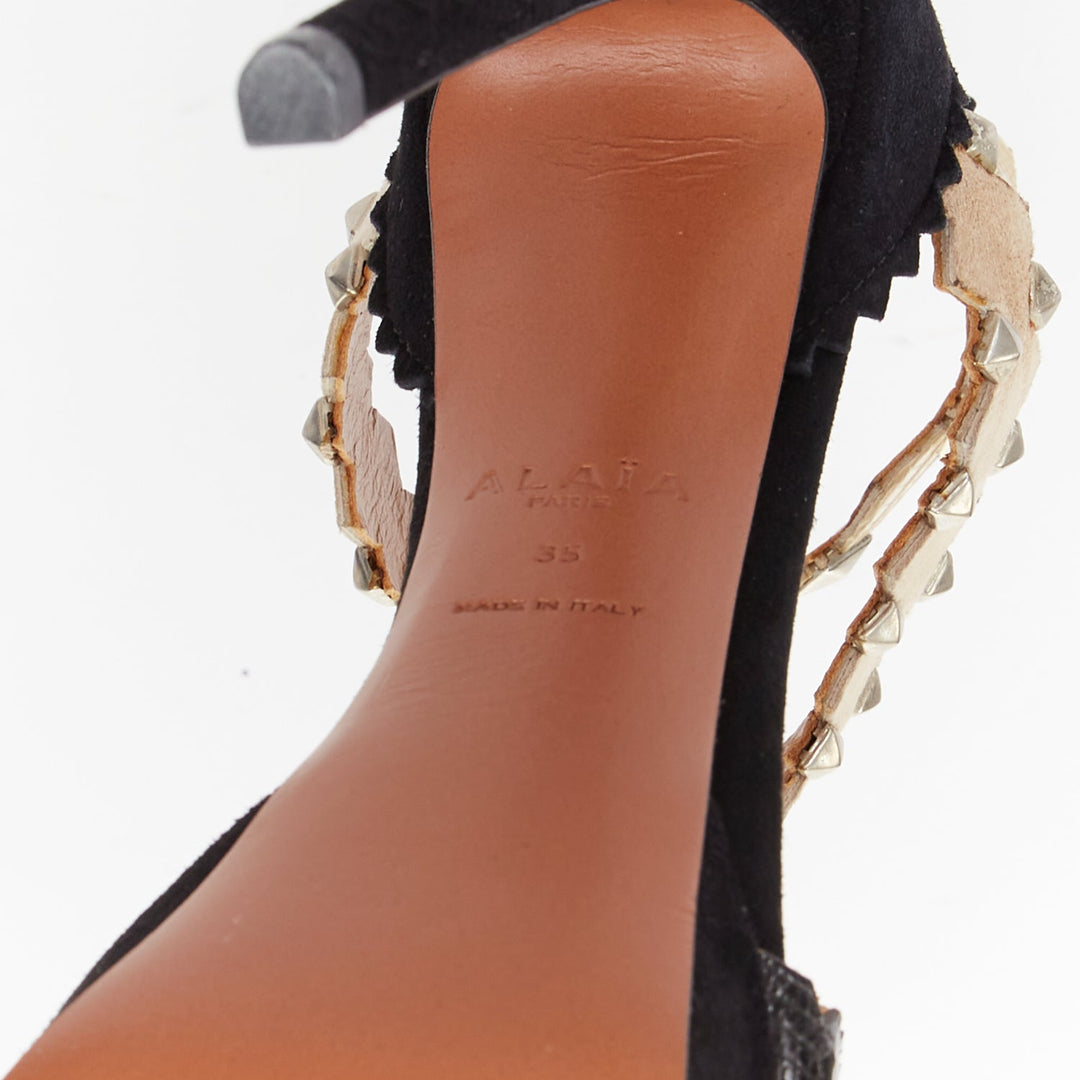 ALAIA 2012 black suede studded zig zag diamond cutout platform sandals EU35