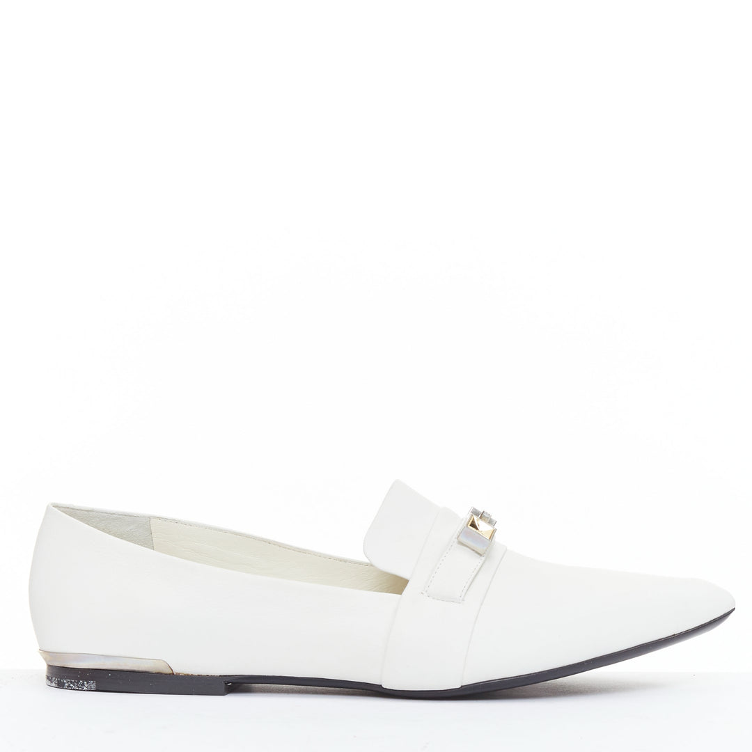 PROENZA SCHOULER white smooth leather signature silver embellishment flats EU39