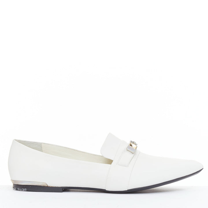 PROENZA SCHOULER white smooth leather signature silver embellishment flats EU39