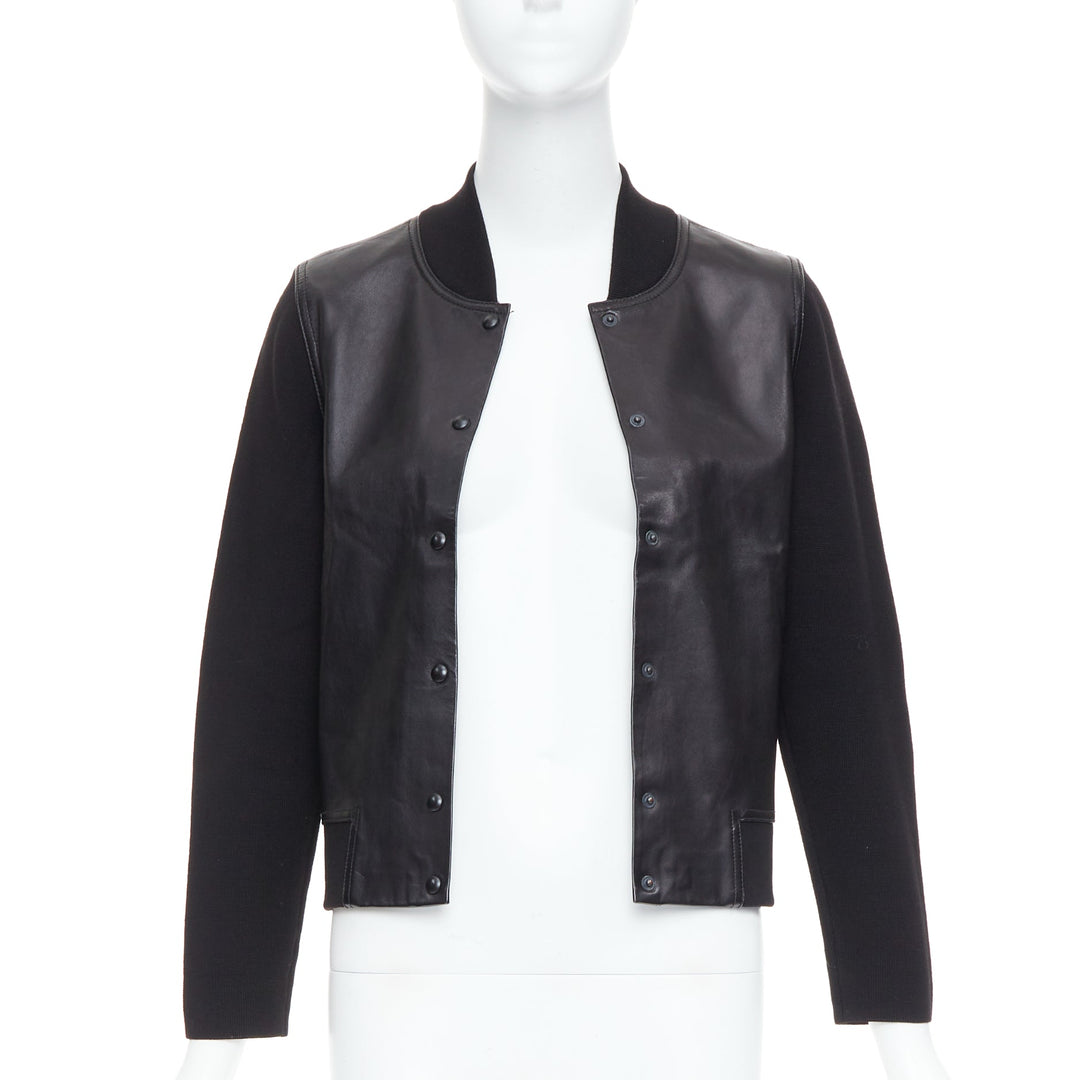 ALEXANDER WANG black merino wool blend leather front bomber jacket M