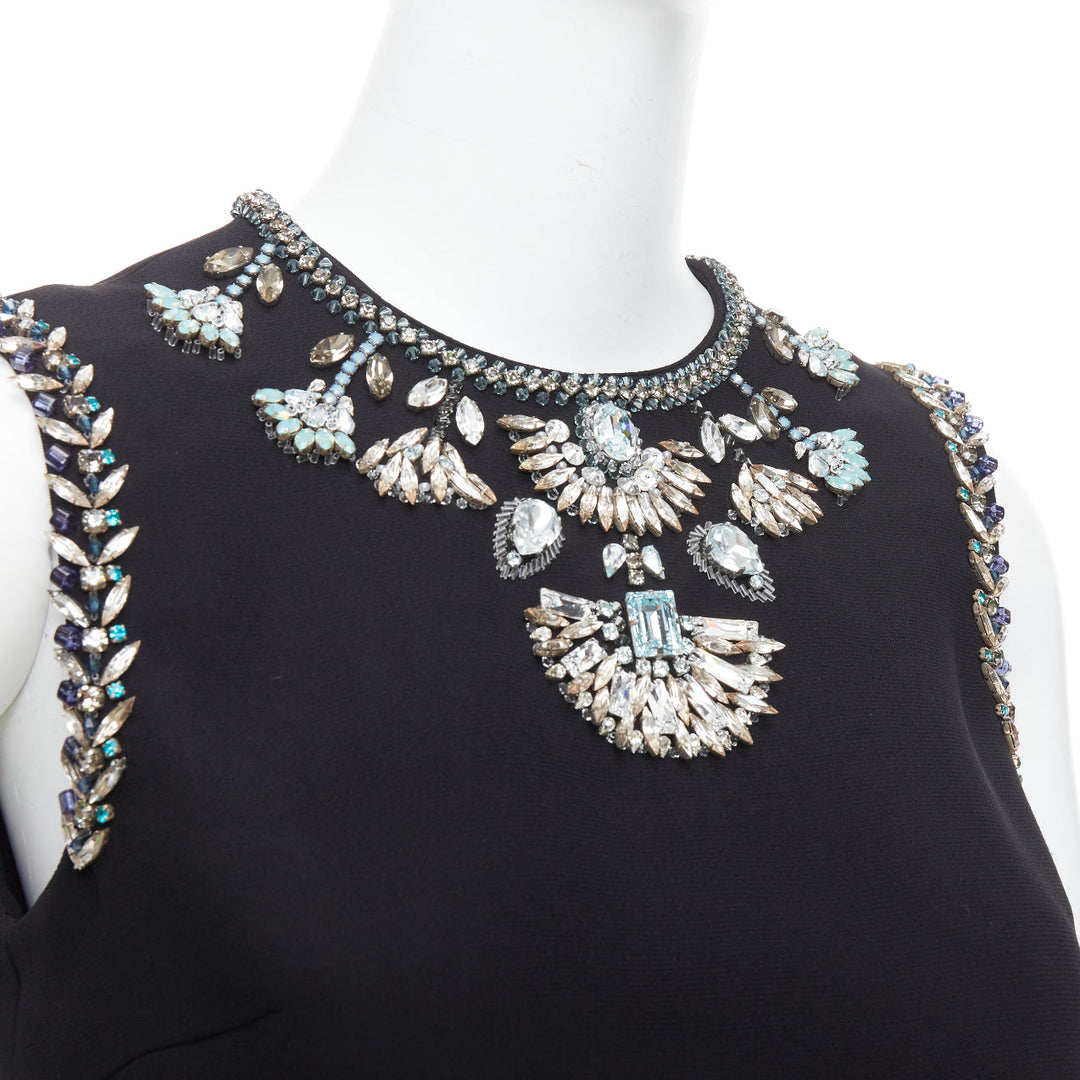 MIU MIU 2014 black blue clear rhinestone embellished shift dress IT38 XS