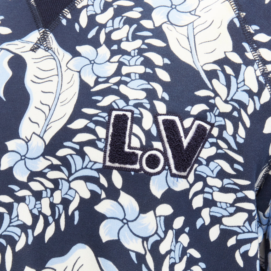 LOUIS VUITTON black LV towel logo blue tropical leaf print cotton sweatshirt M