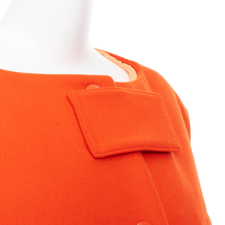 rare PRADA 2018 Runway orange virgin wool belted puffer lined long vest IT38 XS