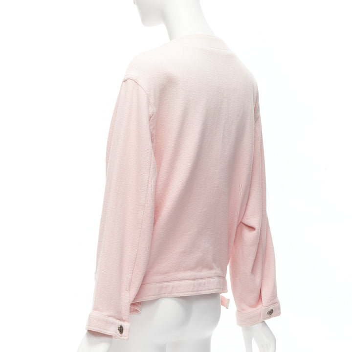 CHANEL 2019 pink cotton 4 pockets CC buttons collarless oversized jacket FR34 XS