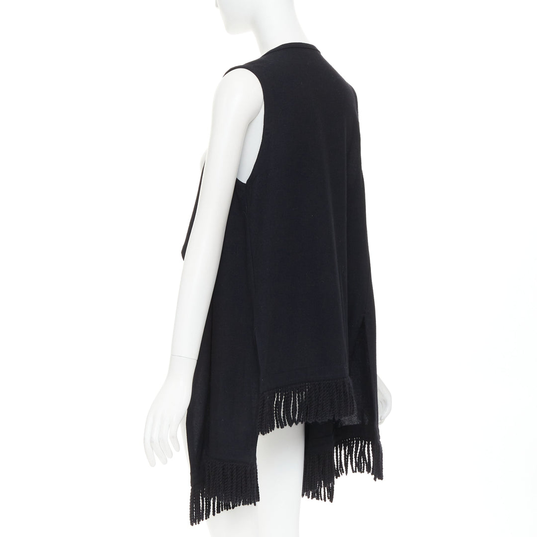 LIMI FEU black wool blend fringe hem open front draped long vest