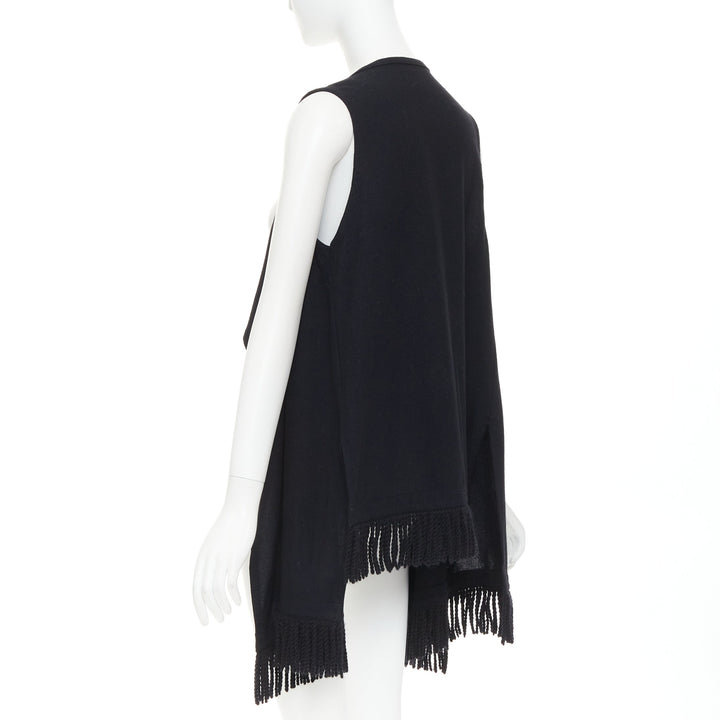 LIMI FEU black wool blend fringe hem open front draped long vest