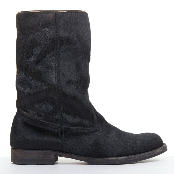 JUNYA WATANABE 2017 black calf hair panelled round toe combat boots S EU37