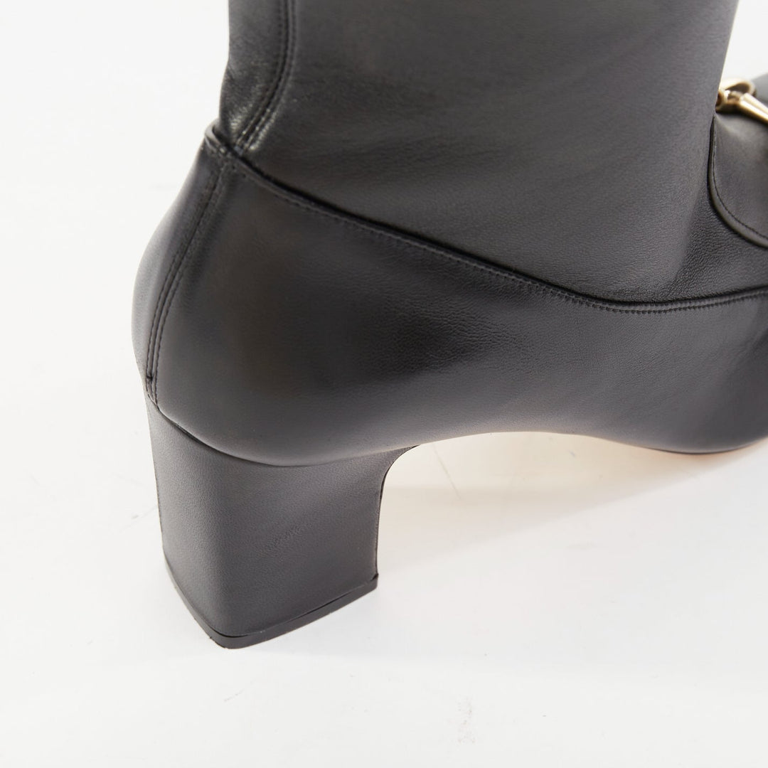 GUCCI Brixton black nappa stretch leather gold horsebit knee high boots EU38.5