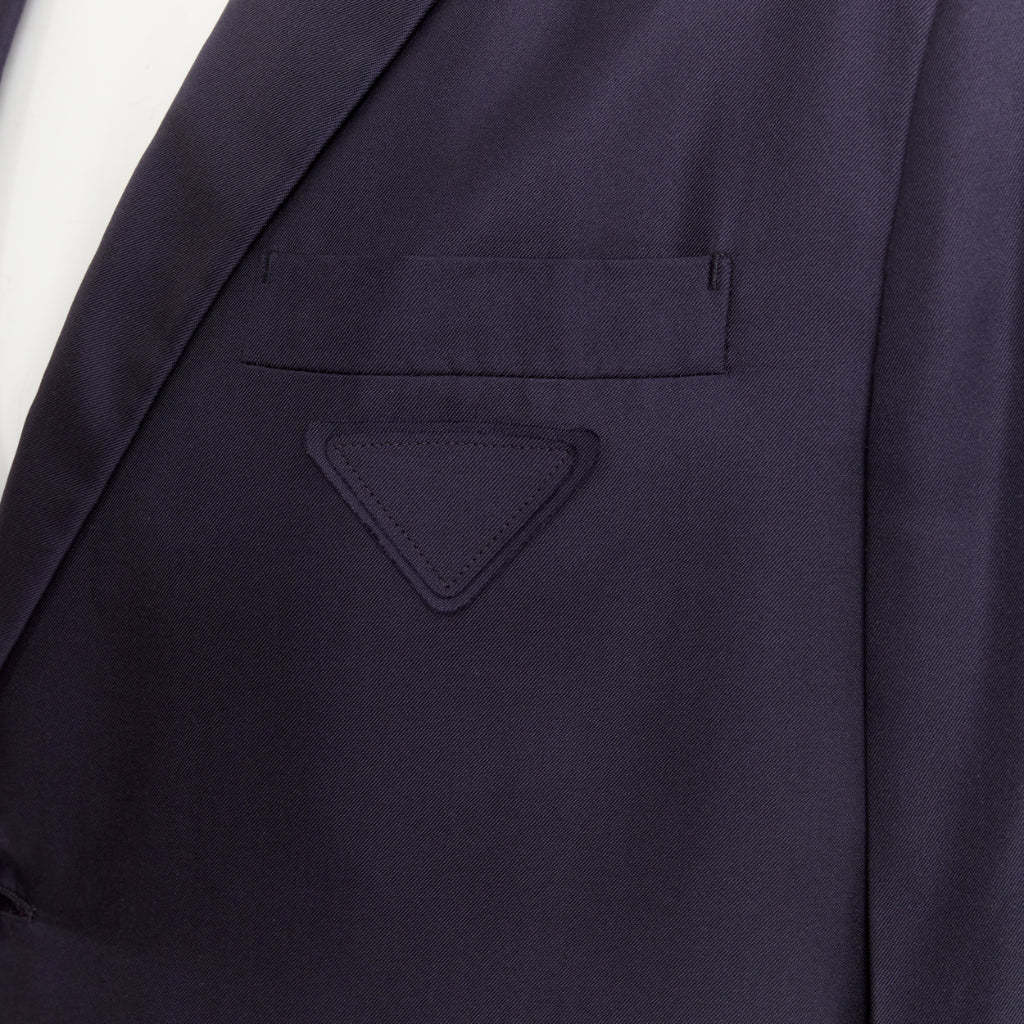 PRADA 2021 100% silk navy tonal triangle patch single breasted blazer IT48 M