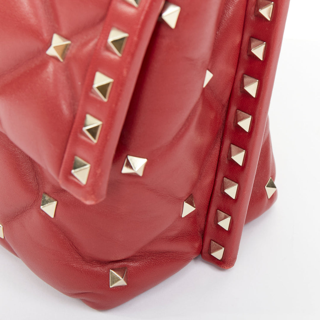 VALENTINO runway Candystud Rosso red quilted lambskin leather top handle bag