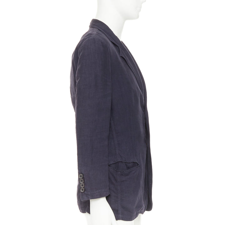 GIORGIO ARMANI navy washed linen cotton  unstructured casual blazer IT46 S