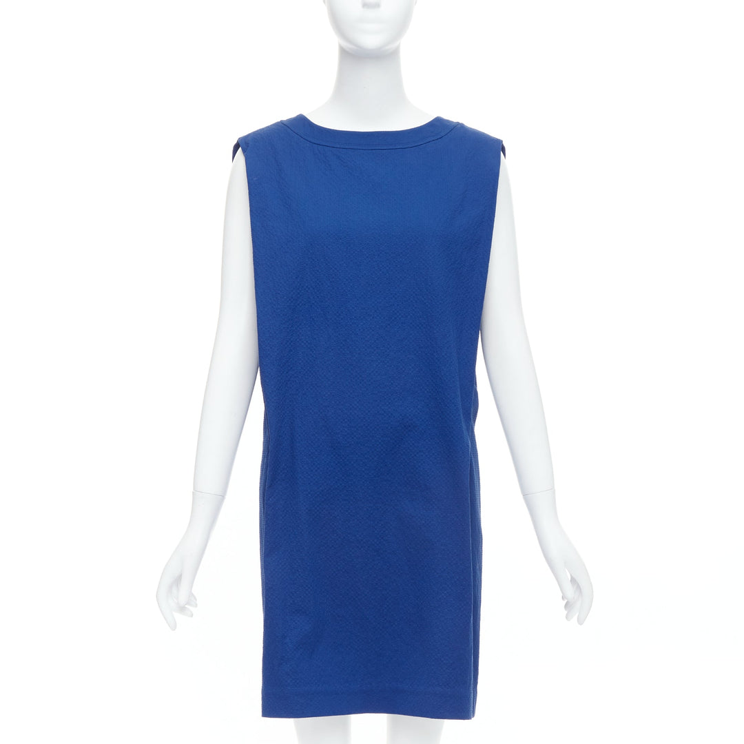 HERMES cobalt blue cotton blend pleated boxy shift dress FR34 XS