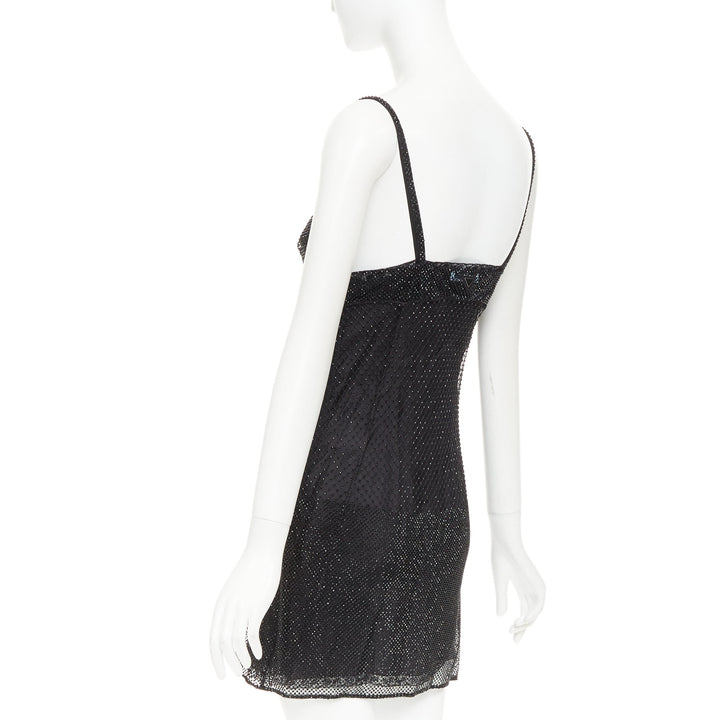 PRADA 2022 black rhinestone crystal degrade embellished mini slip dress IT40 S