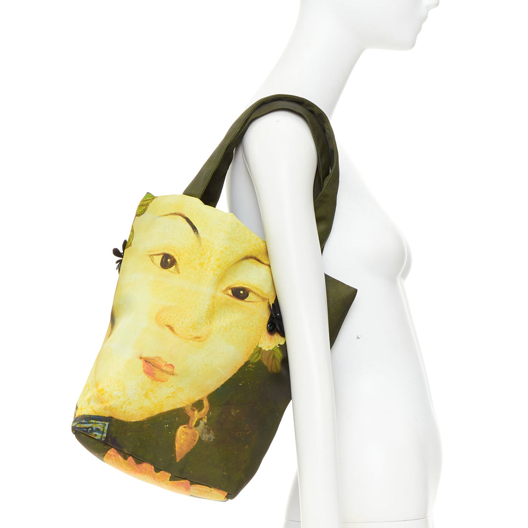 rare SIMONE ROCHA Ming Dynasty Maiden print embellished green nylon tote bag