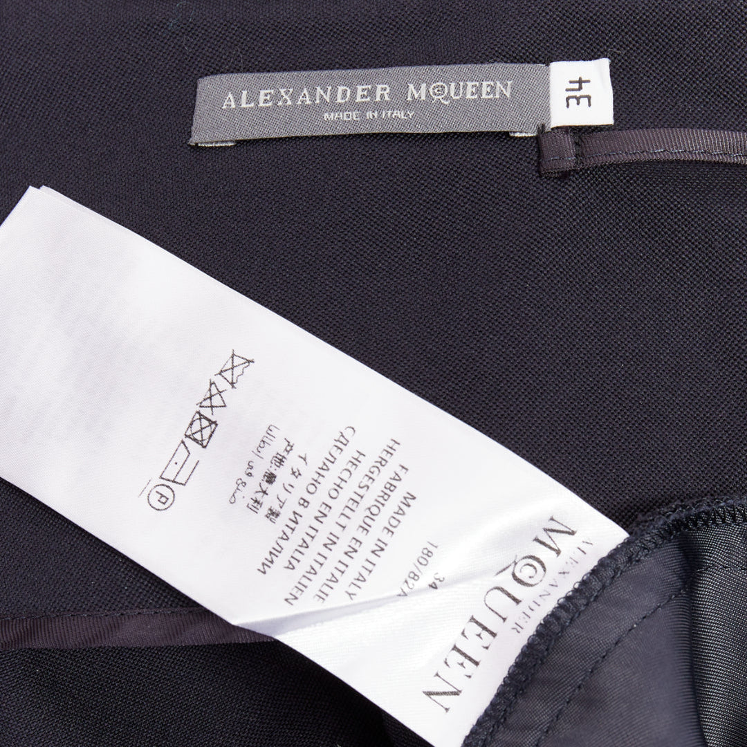 ALEXANDER MCQUEEN navy virgin wool box pleat wide leg cropped pants IT34 XXS