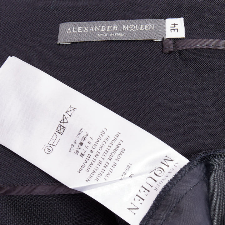 ALEXANDER MCQUEEN navy virgin wool box pleat wide leg cropped pants IT34 XXS